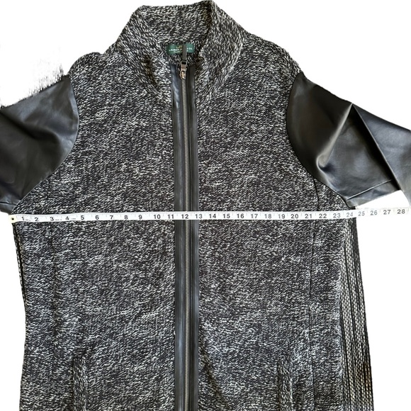 LRL Lauren Jeans Womens Full Front Zip Knit Jacket with Faux Leather Sleeve - Picture 11 of 16